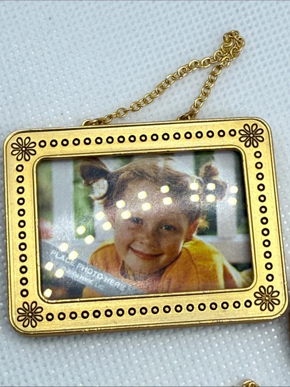 5 Small Gold tone Hanging Photo picture Frames detailed metal